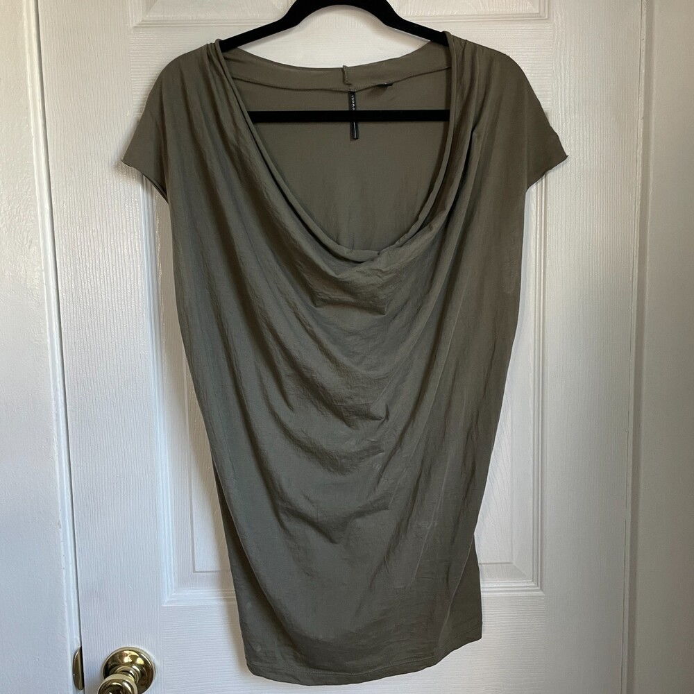Isda & Co draped open neck green top blouse